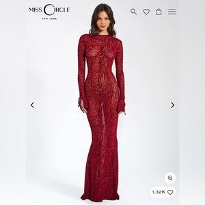 Miss Circle Red Animal Print Long Sleeve Dress